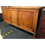 MAHOGANY SIDEBOARD ON PILLAR LEGS WITH BRASS FRAME WITH NET CURTAIN
