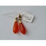 A pair of cornelian drop earrings in 9ct