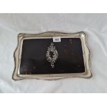 Tortoishell pique dressing table tray with reeded border. 11.5 in wide. London 1919