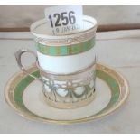 Crescent china (George Jones) cup and saucer with silver mounts