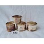 Group of four various napkin rings. 108gms.