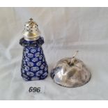 Late Victorian apple shaped preserve jar cover Birmingham 1899 and blue glass overlay pepper