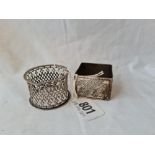 Victorian aesthetic period square napkin ring and another pierced. Birmingham 1886 by H & L