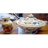 Masons Regency pattern oval tureen and cover. 11 in over handles and an Aynsley vase