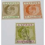 CYPRUS 1902 Ed 7 4 pi (us) 6pi + 12pi (mint) SGs 54-55-57 Cat £100