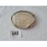 18th Century oval snuff box with carved MOP hinged cover. 3 inch wide