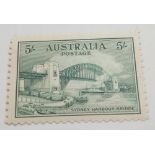 AUSTRALIA SG 143 UM (5sh Bridge). Very small area of ink offset on gum, hardly noticeable, otherwise