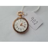 A LADIES FOB WATCH IN 14CT GOLD - ENGRAVED BACK