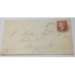 GB cover 1859 Plymouth-Launceston five duplex on 1d red pl.56