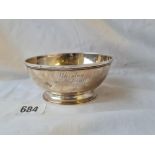 Circular bowl on rim foot. 4.5 diam Sheffield 1924. 157gms