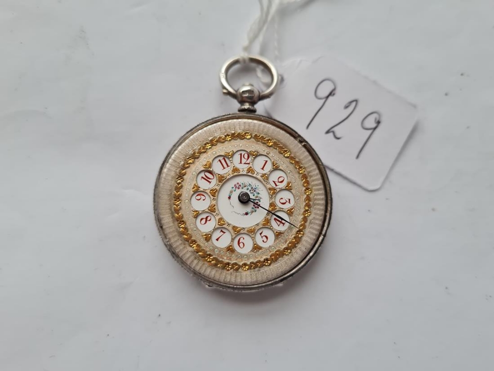 A ladies silver pocket watch with unusual face - a/f hands & glass