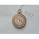 A ladies silver pocket watch with unusual face - a/f hands & glass