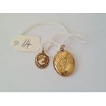 Small oval 9ct back/front locket and a 9ct cameo pendant