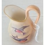 Small Worcester jug painted with birds. 2.5 in high