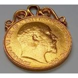 Edward VII Gold £2 piece mounted as pendant