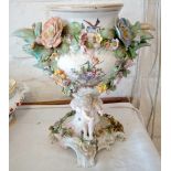 Meissen lamp base encrusted with flowers and figures 12 in high