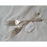 Pair of Victorian OE pattern dessert forks London 1840 by L S. 62gms.