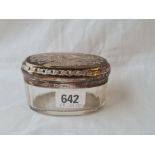 Oval dressing table jar engraved with ribbons, glass body 4inch long London 1906 by CN - 60GMS