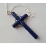 A LAPIS AND DIAMOND SET CROSS (damaged)