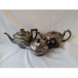 Victorian melon shaped teapot and two others