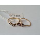 Two gold rings - 1 with missing stone - sizes L & J