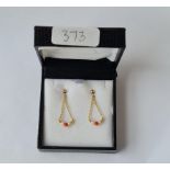 A pair of coral & pearl earrings