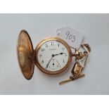 A rolled gold gents pocket watch on metal Albert by AW McFarlane USA
