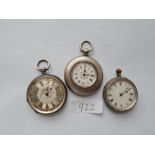 Three ladies silver fob watches