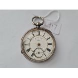 A gents large silver pocket watch English leaver by YEWDELL Leeds with seconds dial - small crack to