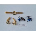 A pair of silver cufflinks, tie clip etc.