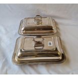 two oblong entrée dishes covers with handles