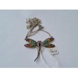 A silver plique a jour & marcasite dragonfly necklet