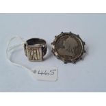 A silver coin brooch & ring