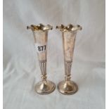 Pair of spill vases with trumpet and fluted stems. 7in high London 1899.