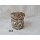 Victorian embossed jar with pull off cover. Chester 1897 By WN. 102 gms