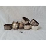 Seven napkin rings including two pairs. 137gms.