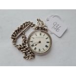 A ladies silver fob watch on metal curb link Albert