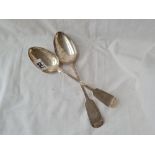 Two Victorian Exeter table spoons fiddle pattern. 1848/9