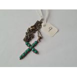 A silver & turquoise cross on chain