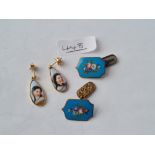 A pair of enamel cufflinks & a pair of drop earrings