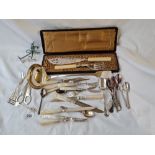 Pair of boxed fish servers a soup ladle grape scissors etc