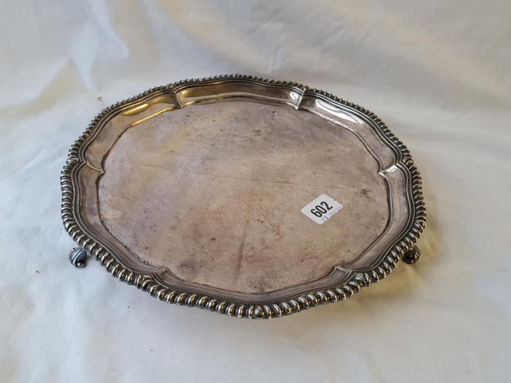 Shaped circular plain salver on 3 legs 12" diam