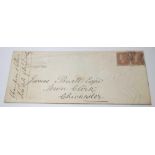 GB 1849 Long cover Chichester - S'hampton franked by 1841 1d red unperf pair