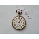 A metal pocket watch with seconds sweep & 24 hour dial
