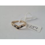 A sapphire & CZ wishbone ring - size O - 1.8gms