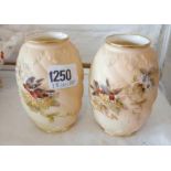 Pair of Worcester vases painted with birds. 5 in high