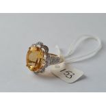 A large citrine & diamond dress ring in 9ct - size T - 7.26gms