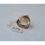 Unusual ring set with large heart shaped stone in 9ct basket mount size L 10g inc