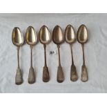 Six Victorian Scottish table spoons fiddle pattern. Edinburgh 1846 by JW. 440gms