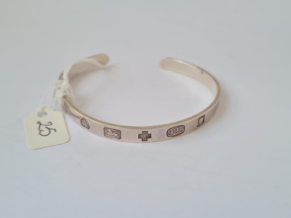 Stamped hallmark silver torque bangle 19g